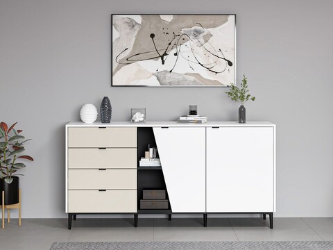 Consola, Minerva, Yelena, 180x90x45 cm, PAL, Alb / Negru / Gresie