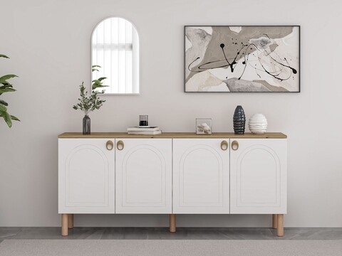 Consola, Minerva, Lotus Mirror, 180x81x45 cm, PAL, Alb