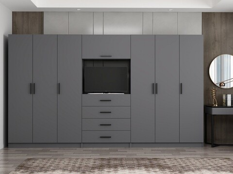 Dulap pentru haine, Minerva, Minar Kale, 360x210x52 cm, PAL, Antracit