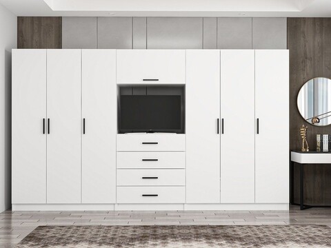 Dulap pentru haine, Minerva, Minar Kale, 360x210x52 cm, PAL, Alb