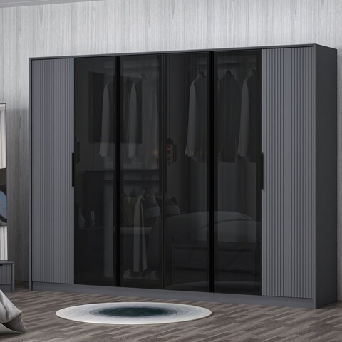 Dulap pentru haine, Minerva, Kate Luxe, 274x210x52 cm, PAL, Antracit