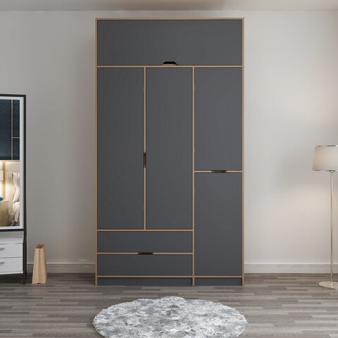 Dulap pentru haine, Minerva, Elina, 140x253x52 cm, PAL, Antracit / Dore