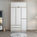 Dulap pentru haine, Minerva, Elina, 140x253x52 cm, PAL, Alb / Dore