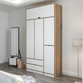 Dulap pentru haine, Minerva, Elina, 140x253x52 cm, PAL, Alb / Dore