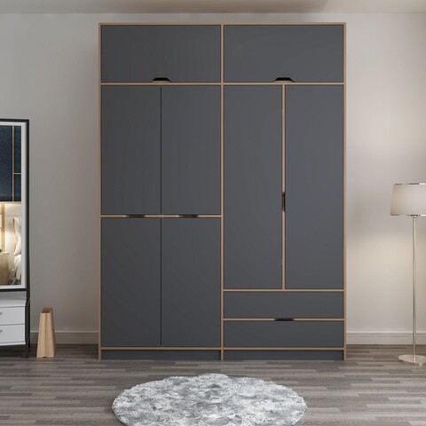 Dulap pentru haine, Minerva, Elina, 185x253x52 cm, PAL, Antracit / Dore