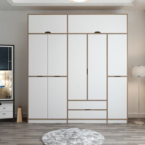Dulap pentru haine, Minerva, Elina, 232x253x52 cm, PAL, Alb / Dore