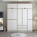 Dulap pentru haine, Minerva, Elina, 232x253x52 cm, PAL, Alb / Dore
