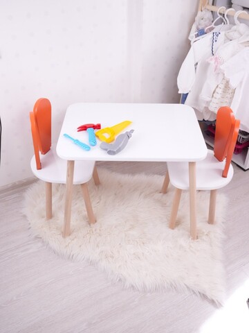 Set masa si scaun pentru copii, Bambini, Bunny One Chair Set, MDF , Portocaliu/Alb