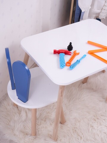 Set masa si scaun pentru copii, Bambini, Bunny One Chair Set, MDF , Albastru / Alb