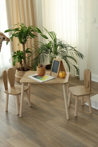 Set masa si scaun pentru copii, Bambini, Bunny One Chair Set, MDF , Maro