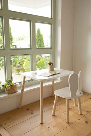 Set masa si scaun pentru copii, Bambini, Bunny One Chair Set, MDF , Alb