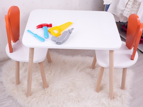 Set masa si scaun pentru copii, Bambini, Bunny Two Chair Set, MDF , Portocaliu/Alb