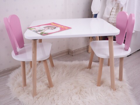 Set masa si scaun pentru copii, Bambini, Bunny Two Chair Set, MDF , Roz/Alb