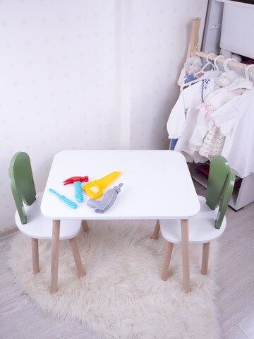 Set masa si scaun pentru copii, Bambini, Bunny Two Chair Set, MDF , Verde/Alb