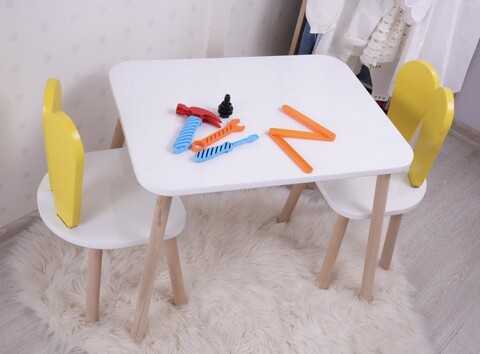 Set masa si scaun pentru copii, Bambini, Bunny Two Chair Set, MDF , Galben/Alb