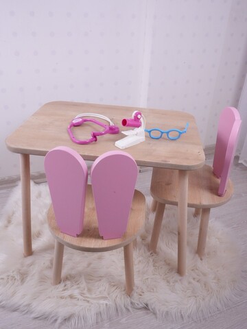 Set masa si scaun pentru copii, Bambini, Bunny One Chair Set, MDF , Roz/Maro