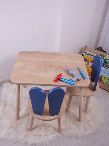 Set masa si scaun pentru copii, Bambini, Bunny One Chair Set, MDF , Albastru / Maro