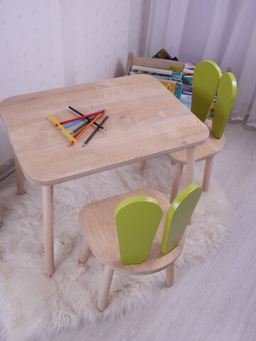 Set masa si scaun pentru copii, Bambini, Bunny One Chair Set, MDF , Verde fistic / Maro