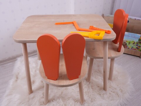Set masa si scaun pentru copii, Bambini, Bunny Two Chair Set, MDF , Portocaliu/Maro