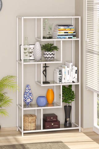 Corp biblioteca, Modara, By-30, 90x172x30 cm, Sticla, Alb / Transparent