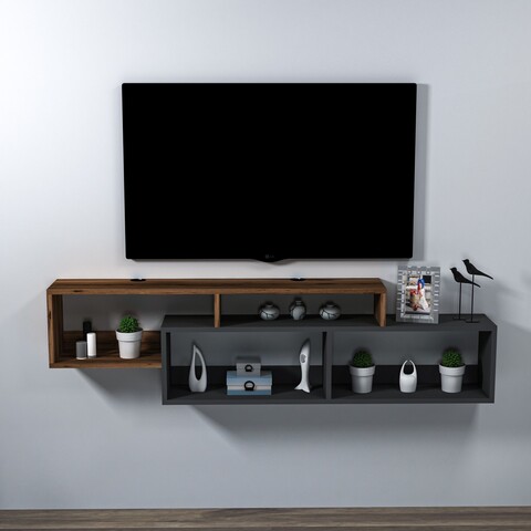 Comoda TV, Arnetti, Atlantis, 160x42 cm, PAL, Nuc deschis / Antracit
