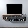 Comoda TV, Arnetti, Atlantis, 160x42 cm, PAL, Nuc deschis / Antracit