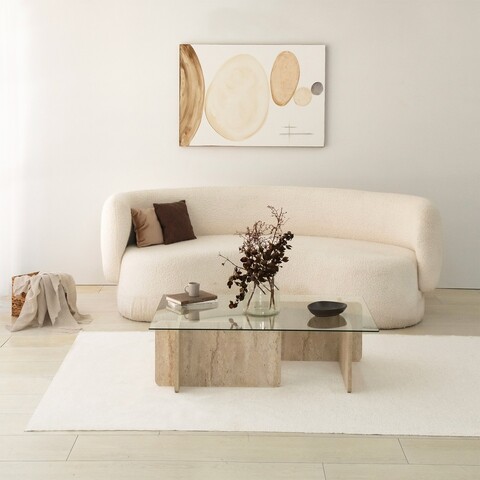 Masuta de cafea, Neostill, Escape, 105x30x65 cm, Blat: 100% STICLA, Travertin