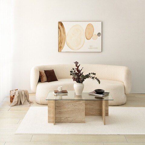 Masuta de cafea, Neostill, New Escape, 105x40x65 cm, Blat: 100% STICLA, Travertin