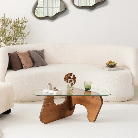 Masuta de cafea, Neostill, Freya, 86x36x66 cm, Sticla temperata, Castan