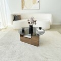 Masuta de cafea, Neostill, Mia, 75x35x75 cm, Sticla temperata, Nuc / Fume