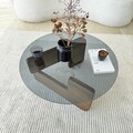 Masuta de cafea, Neostill, Mia, 75x35x75 cm, Sticla temperata, Nuc / Fume