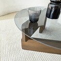 Masuta de cafea, Neostill, Mia, 75x35x75 cm, Sticla temperata, Nuc / Fume