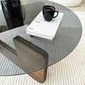 Masuta de cafea, Neostill, Mia, 75x35x75 cm, Sticla temperata, Nuc / Fume