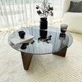Masuta de cafea, Neostill, Mia, 75x35x75 cm, Sticla temperata, Nuc / Fume