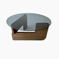 Masuta de cafea, Neostill, Mia, 75x35x75 cm, Sticla temperata, Nuc / Fume