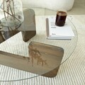 Masuta de cafea, Neostill, Mia, 75x35x75 cm, Sticla temperata, Nuc / Transparent
