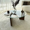 Masuta de cafea, Neostill, Mia, 75x35x75 cm, Sticla temperata, Nuc / Transparent