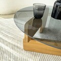Masuta de cafea, Neostill, Mia, 75x35x75 cm, Sticla temperata, Stejar / Fume