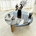 Masuta de cafea, Neostill, Mia, 75x35x75 cm, Sticla temperata, Stejar / Fume