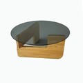 Masuta de cafea, Neostill, Mia, 75x35x75 cm, Sticla temperata, Stejar / Fume