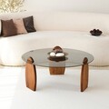 Masuta de cafea, Neostill, Surf, 90x41x90 cm, Sticla temperata, Castan / Fume