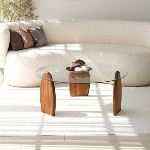 Masuta de cafea, Neostill, Surf, 90x41x90 cm, Sticla temperata, Castaniu / Transparent