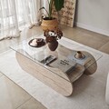 Masuta de cafea, Neostill, Brise, 105x35x65 cm, Sticla temperata, Travertin / Transparent