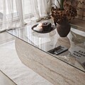 Masuta de cafea, Neostill, Brise, 105x35x65 cm, Sticla temperata, Travertin / Transparent