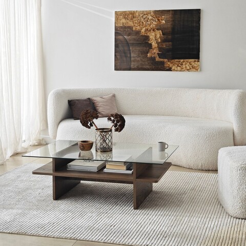 Masuta de cafea, Neostill, Saga Rectangle, 105x35x65 cm, Sticla temperata, Nuc / Transparent