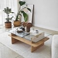 Masuta de cafea, Neostill, Saga Rectangle, 105x35x65 cm, Sticla temperata, Safir / Transparent