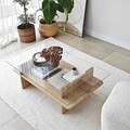 Masuta de cafea, Neostill, Saga Rectangle, 105x35x65 cm, Sticla temperata, Safir / Transparent