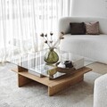 Masuta de cafea, Neostill, Saga Square, 90x35x90 cm, Sticla temperata, Safir / Transparent