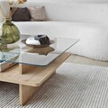 Masuta de cafea, Neostill, Saga Square, 90x35x90 cm, Sticla temperata, Safir / Transparent