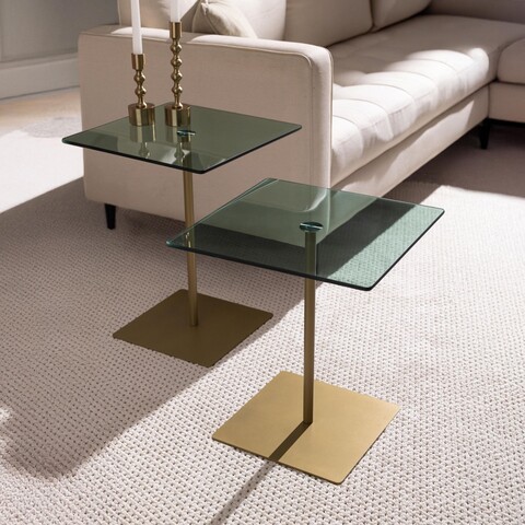 Set masute de cafea, Neostill, Elegante 2, Sticla temperata, Aur/Verde